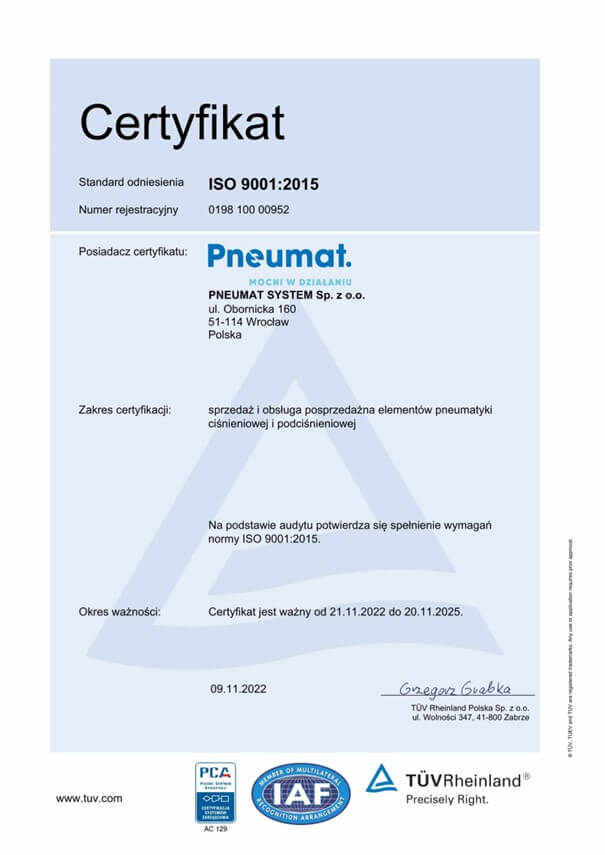Certyfikat TUV Rheinland ISO 9001:2015