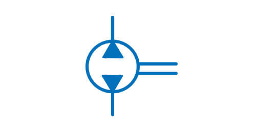 Symbol przetwarzający energię - pompa o stałej wydajności o dwóch kierunkach tłoczenia