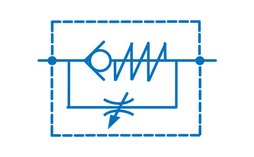 Symbol elementu sterującego natężeniem przepływu - zaworu dławiącego - zwrotnego