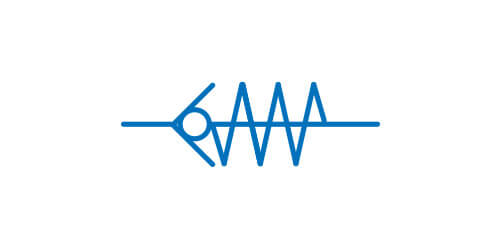 Symbol elementu sterującego kierunkiem przepływu - zaworu zwrotnego obciążonego sprężyną