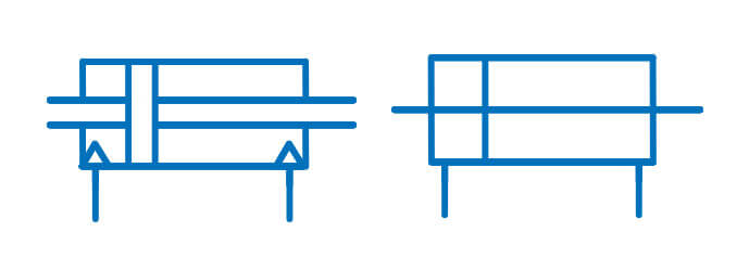 Symbol graficzny siłownika pneumatycznego dwustronnego działania z dwustronnym tłoczyskiem