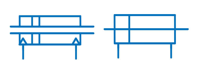 Symbol graficzny pneumatyczny dwustronnego działania z dwustronnym wydrążonym tłoczyskiem i tłokiem