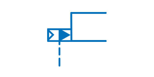 Symbol graficzny sterowania dwustopniowego - wewnętrzne zasilanie, zewnętrzne odprowadzanie cieczy sterującej