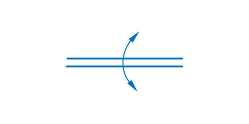Symbol graficzny wału z ruchem obrotowym o dwóch kierunkach