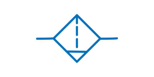Symbol graficzny filtra z oddzielaczem, ze spustem siłą mięśni