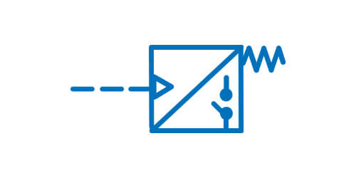 Symbol graficzny przetwornika ciśnienia, generujący sygnał elektryczny po przekroczeniu ciśnienia