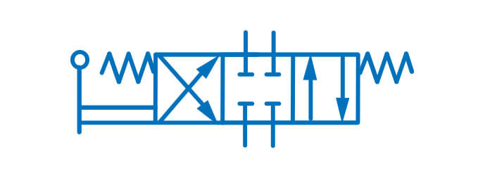 Rysunek techniczny kompletnych urządzeń o trzech położeniach z symbolami na skrajnych ściankach