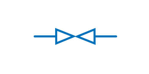 Symbol graficzny zaworu zasuwowego odcinającego, normalnie z jednym położeniem całkowicie zamkniętym