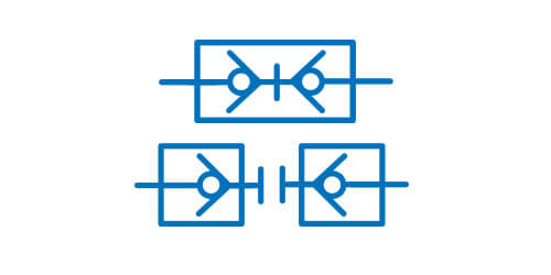 Symbol graficzny szybkozłączki z mechanicznie otwieranymi zaworami zwrotnymi